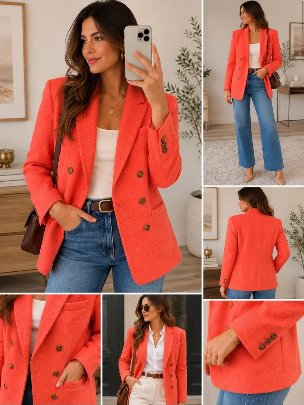 Vintage Coral Double-Breasted Blazer Jacket Women’s Large